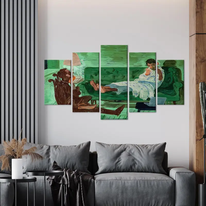 Salman Toor Two Friends, Canvas Wall Art, Salman Toor Wall Art, Two Friends Poster, Green Wall Decor, Gift for Friends, Modern Wall Decor, - 3