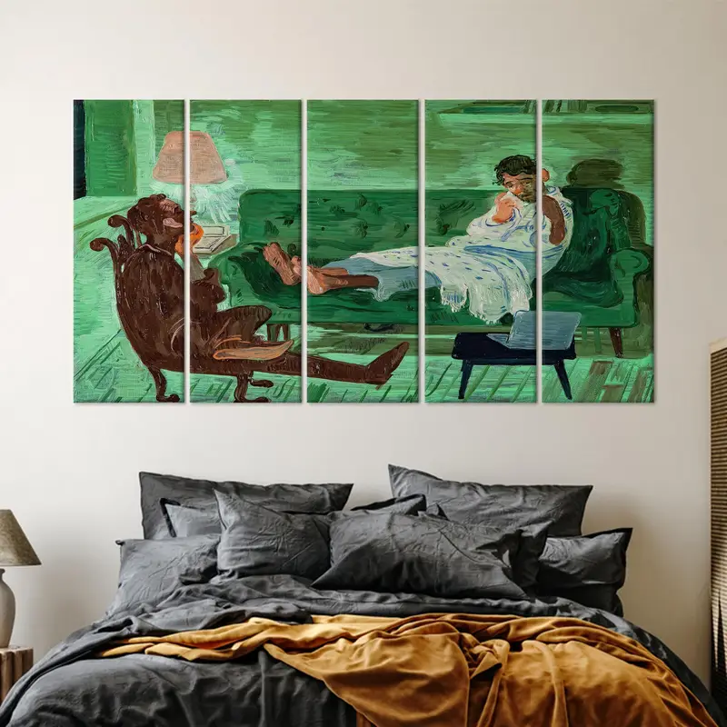 Salman Toor Two Friends, Canvas Wall Art, Salman Toor Wall Art, Two Friends Poster, Green Wall Decor, Gift for Friends, Modern Wall Decor, - 2