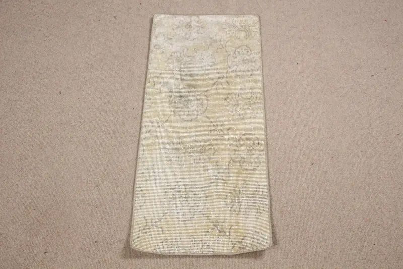 Vintage Türk Halısı 1.3x2.9 ft (40x87 cm), Oushak Beyaz Yün Halı - 1