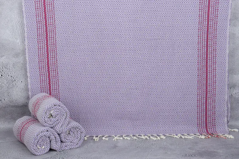 Turkish Towel Organic Purple Geometric, Beige, 40x71 Inches
