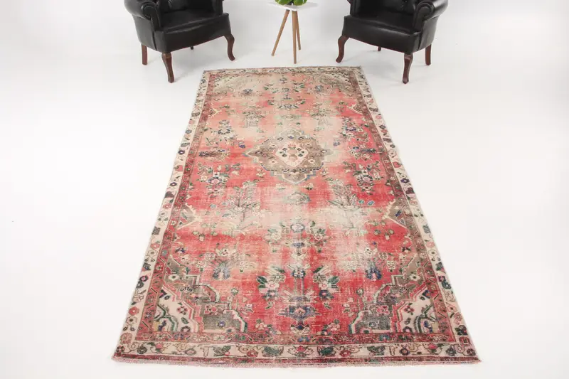 Vintage 4.6x9.7 ft Large Rug, Turkish Rug, Oushak Red Southwestern Rug - 1