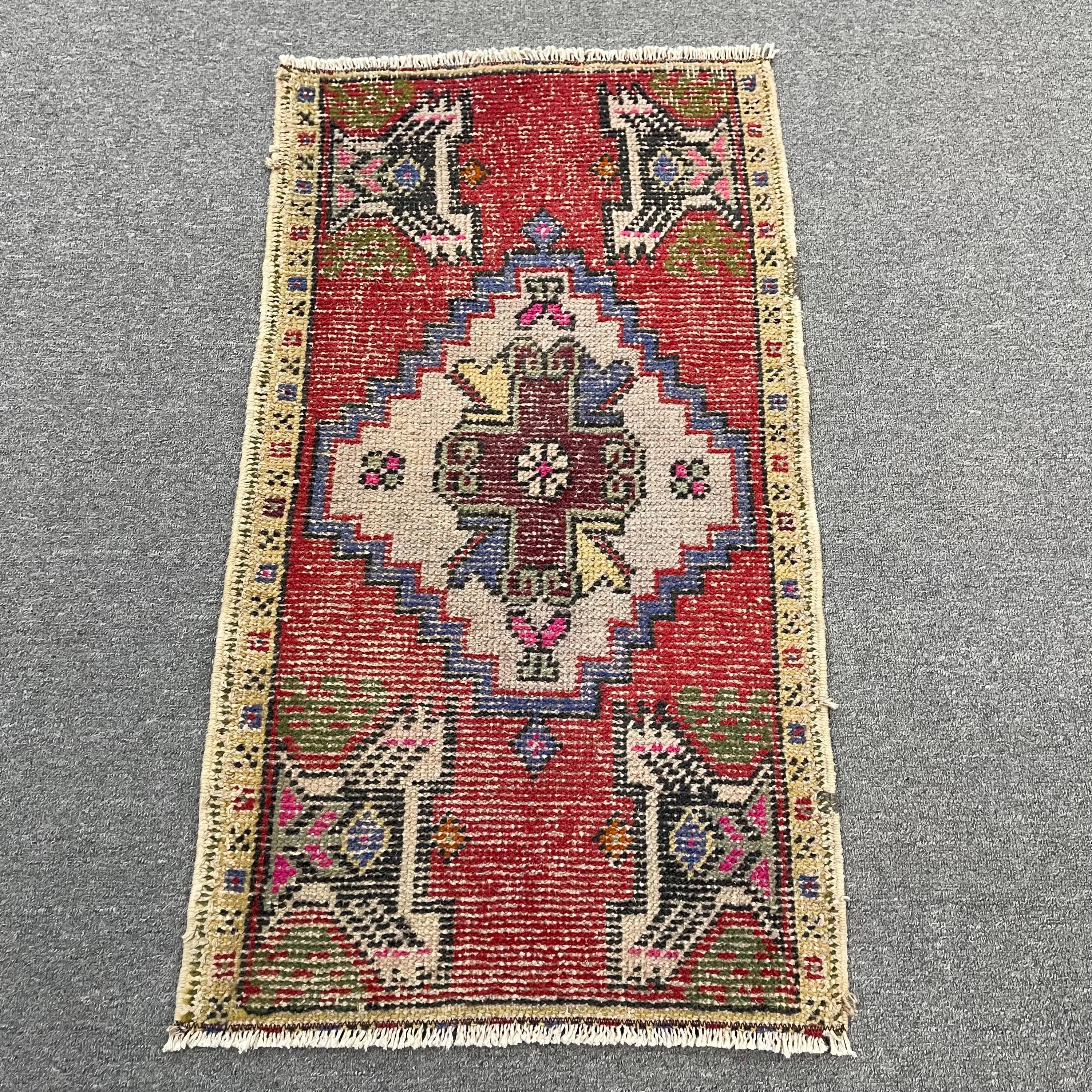 Vintage Turkish Rug, 1.6x3 ft Small Rug, Red Blue Southwestern Rug - 1