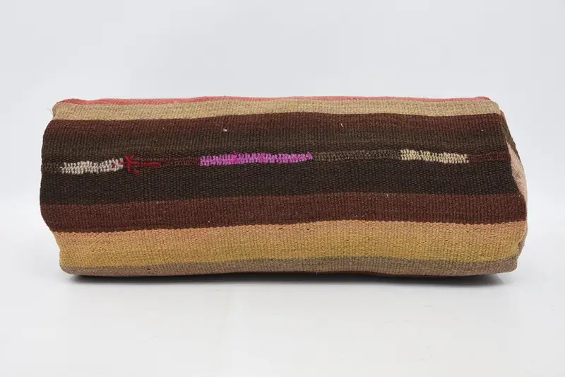 Handgefertigtes besticktes Kissen, braunes und beiges Baumwollkissen