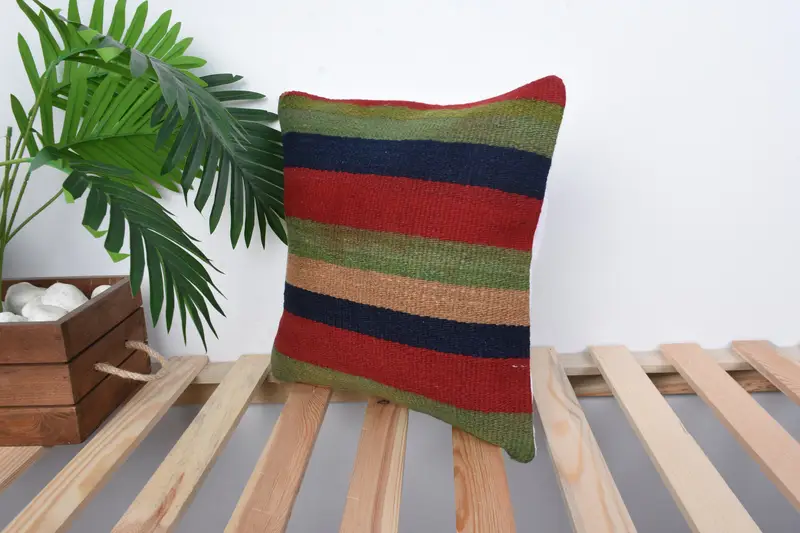 Knitted Pillow Sham, Turkish Kilim Pillow, Pillow Sham, 14x14 Red Pillow, Ethnical Kilim Rug Pillow, Antique Pillows, Bolster Throw Pillow Sham - 5