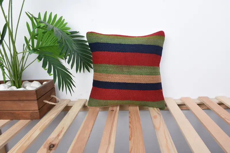 Knitted Pillow Sham, Turkish Kilim Pillow, Pillow Sham, 14x14 Red Pillow, Ethnical Kilim Rug Pillow, Antique Pillows, Bolster Throw Pillow Sham - 1