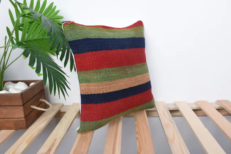 Knitted Pillow Sham, Turkish Kilim Pillow, Pillow Sham, 14x14 Red Pillow, Ethnical Kilim Rug Pillow, Antique Pillows, Bolster Throw Pillow Sham - 4