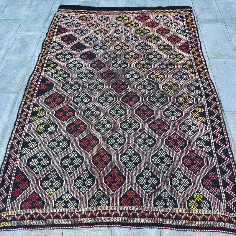 鮮やかなオレンジのラグ、5.4x8.6フィートのオリエンタルデザイン