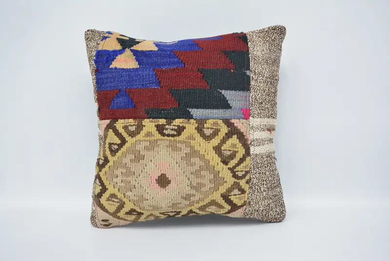 Vintage Kilim Throw Pillow, Home Decor Pillow, 16x16 Beige Cushion Cover, Cushion Cover, Pet Cushion, Gift Pillow - 1