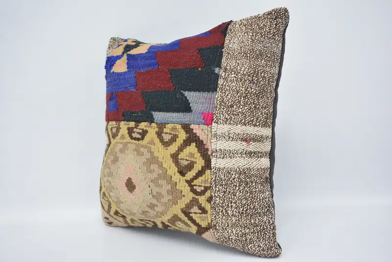Vintage Kilim Throw Pillow, Home Decor Pillow, 16x16 Beige Cushion Cover, Cushion Cover, Pet Cushion, Gift Pillow - 4