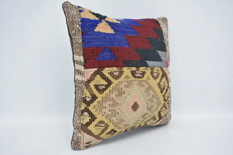 Vintage Kilim Throw Pillow, Home Decor Pillow, 16x16 Beige Cushion Cover, Cushion Cover, Pet Cushion, Gift Pillow - 3