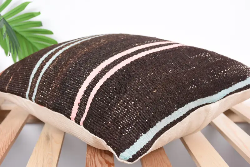 Turkish Pillow, Designer Throw Pillow Case, Vintage Kilim Throw Pillow, Pillow, Retro Pillow, 16x16 Brown Cushion Case, Boho Pillow - 6