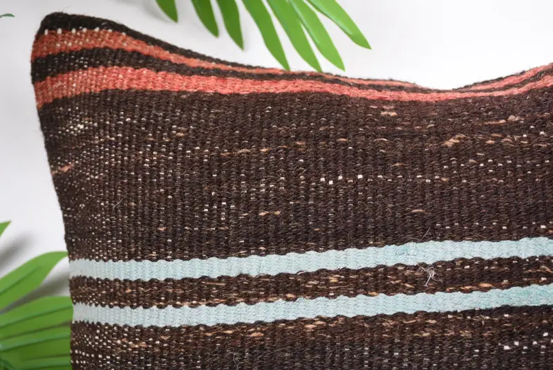 Turkish Pillow, Designer Throw Pillow Case, Vintage Kilim Throw Pillow, Pillow, Retro Pillow, 16x16 Brown Cushion Case, Boho Pillow - 2