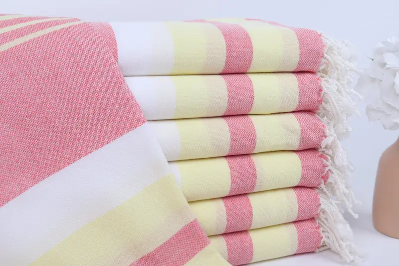 Beach Towel Monogrammed Turkish Cotton Coral-Light Yellow, 40x71 Inches