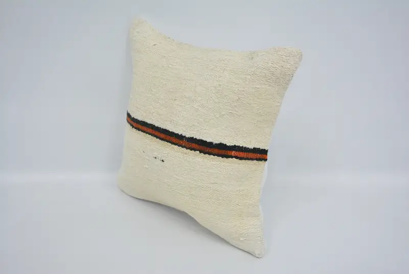 Ethnical Kilim Rug Pillow, Boho Pillow, 16x16 White Cushion Cover, Pillow, Bohemian Cushion Cushion, Authentic Pillow, Throw Kilim Pillow - 4