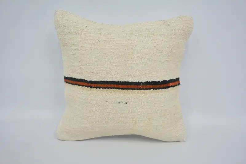 Ethnical Kilim Rug Pillow, Boho Pillow, 16x16 White Cushion Cover, Pillow, Bohemian Cushion Cushion, Authentic Pillow, Throw Kilim Pillow - 1