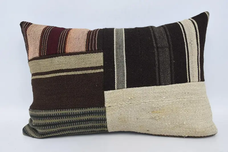 Lounge Throw Cushion Case, Antique Pillows, Home Decor Pillow, 16x24 Brown Cushion, Natural Pillow Case, Pillow Case, Ethnical Kilim Rug Pillow - 1
