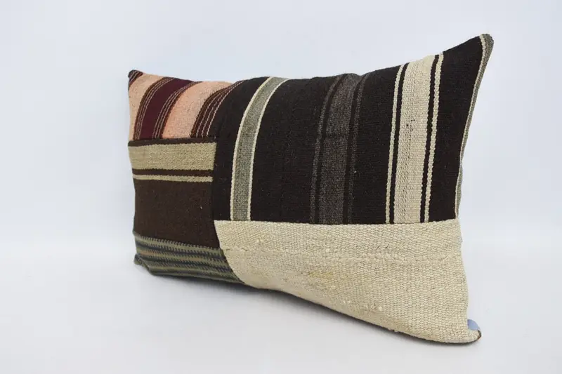 Lounge Throw Cushion Case, Antique Pillows, Home Decor Pillow, 16x24 Brown Cushion, Natural Pillow Case, Pillow Case, Ethnical Kilim Rug Pillow - 4