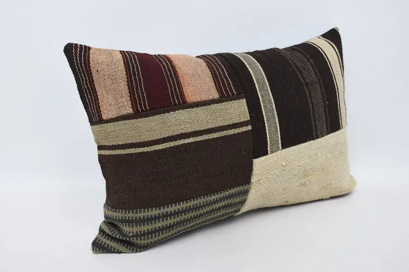 Lounge Throw Cushion Case, Antique Pillows, Home Decor Pillow, 16x24 Brown Cushion, Natural Pillow Case, Pillow Case, Ethnical Kilim Rug Pillow - 3