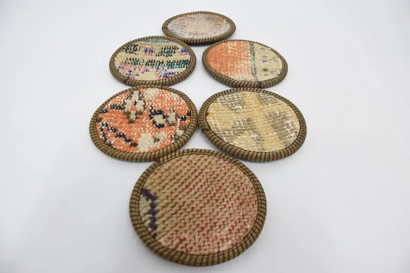 Bohemian Orange & Beige Round Coaster, Unique Bohemian Coaster