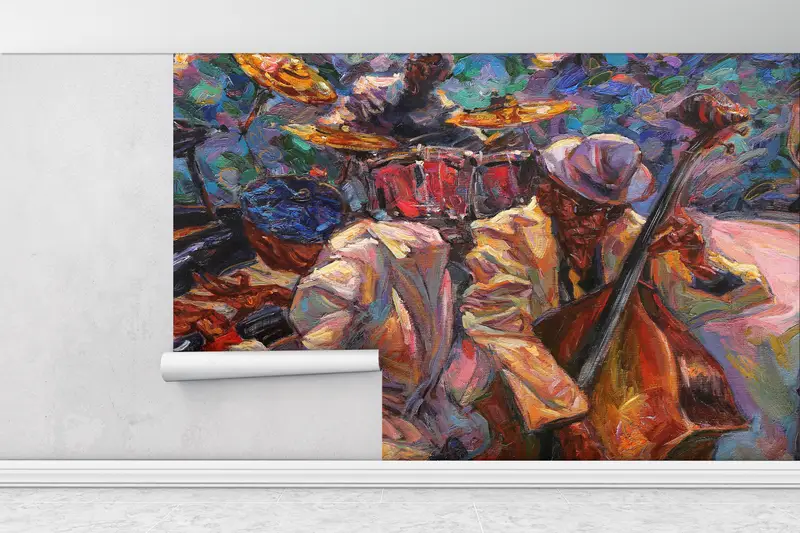 Modern Wall Paper, Jazz Wall Painting, , Wall Paper Peel and Stick, Music Room Wall Painting, 3d Wall Paper, American Wall Mural, - 1