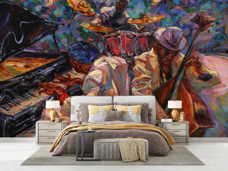 Modern Wall Paper, Jazz Wall Painting, , Wall Paper Peel and Stick, Music Room Wall Painting, 3d Wall Paper, American Wall Mural, - 2