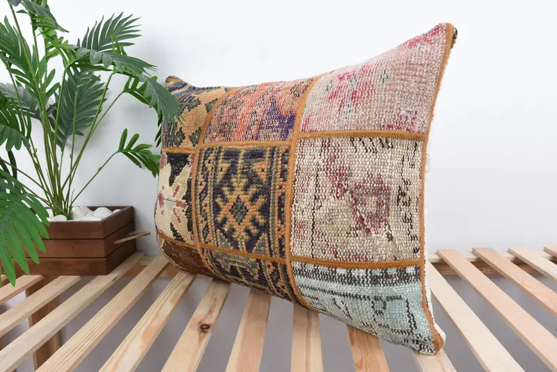 Interior Designer Pillow, Pillow Sham, 20x28 Orange Pillow Sham, Crochet Pattern Cushion Cover, Vintage Kilim Pillow, Pillow for Couch - 5