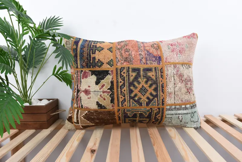Interior Designer Pillow, Pillow Sham, 20x28 Orange Pillow Sham, Crochet Pattern Cushion Cover, Vintage Kilim Pillow, Pillow for Couch - 1