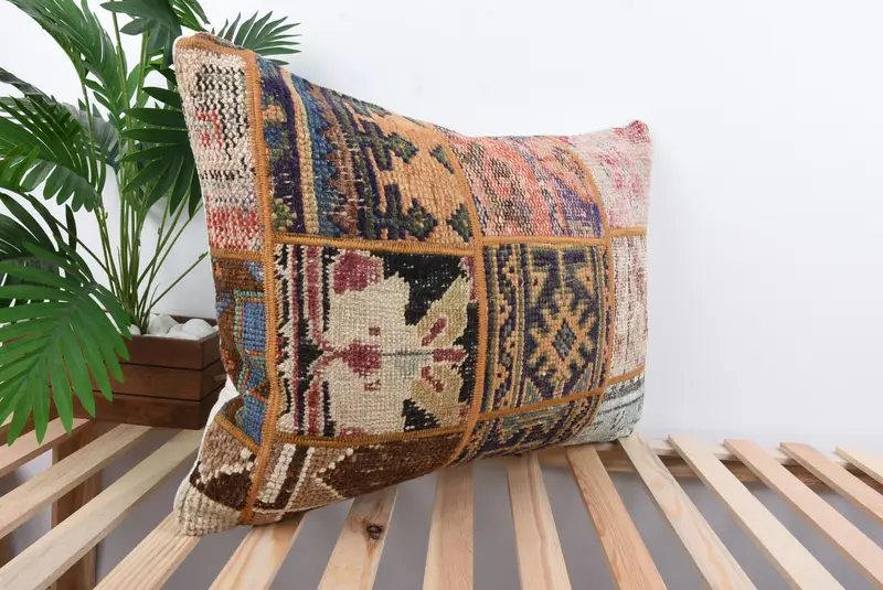 Interior Designer Pillow, Pillow Sham, 20x28 Orange Pillow Sham, Crochet Pattern Cushion Cover, Vintage Kilim Pillow, Pillow for Couch - 4