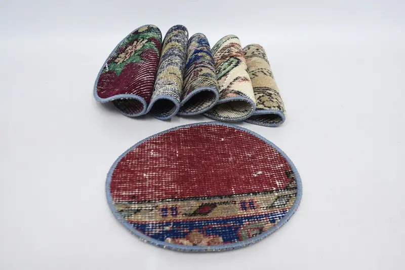 Bohemian Red & Bronze Circle Placemats, Cotton & Wool Bohemian Placemats