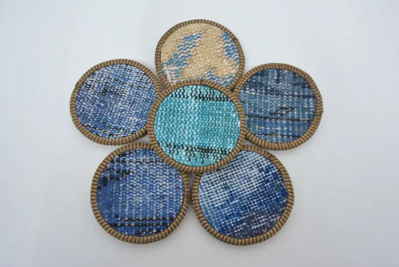 Posavasos bohemio azul y beige, posavasos bohemio redondo