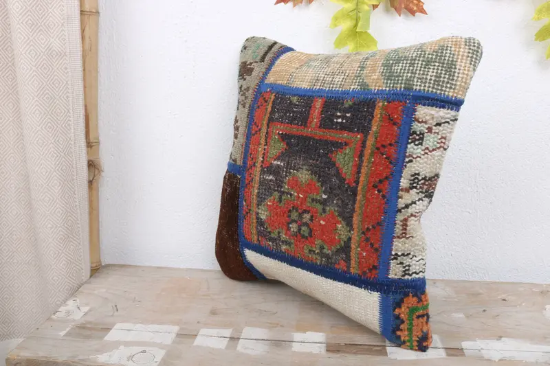 Vintage Kilim Throw Pillow, Vintage Pillow, Kilim Pillow, Cushion Cover, Muted Pillow Sham, Indoor Pillow Case, 14x14 Red Cushion Cover - 5