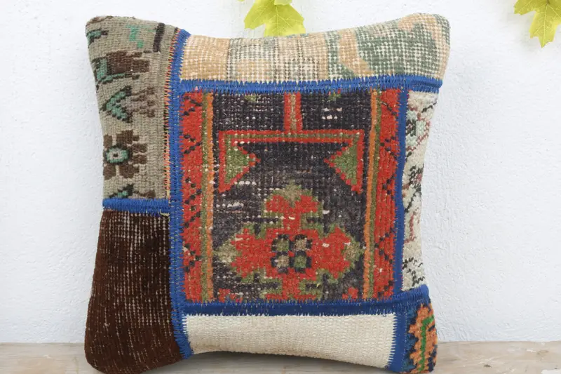 Vintage Kilim Throw Pillow, Vintage Pillow, Kilim Pillow, Cushion Cover, Muted Pillow Sham, Indoor Pillow Case, 14x14 Red Cushion Cover - 2