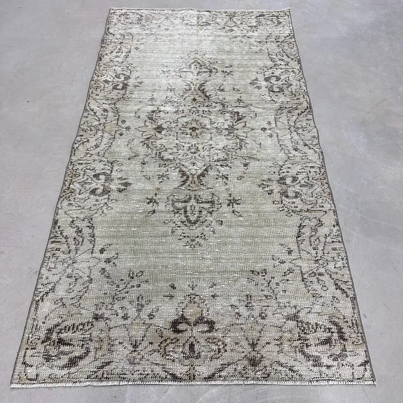 3.7x7.1 ft Rug, Area Turkish Rug, Gray Oushak Plants & trees Rug - 1