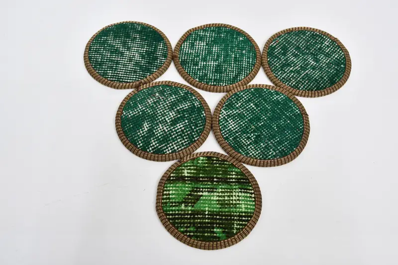 Bohemian Green Round Coaster, Unique Bohemian Design Coaster