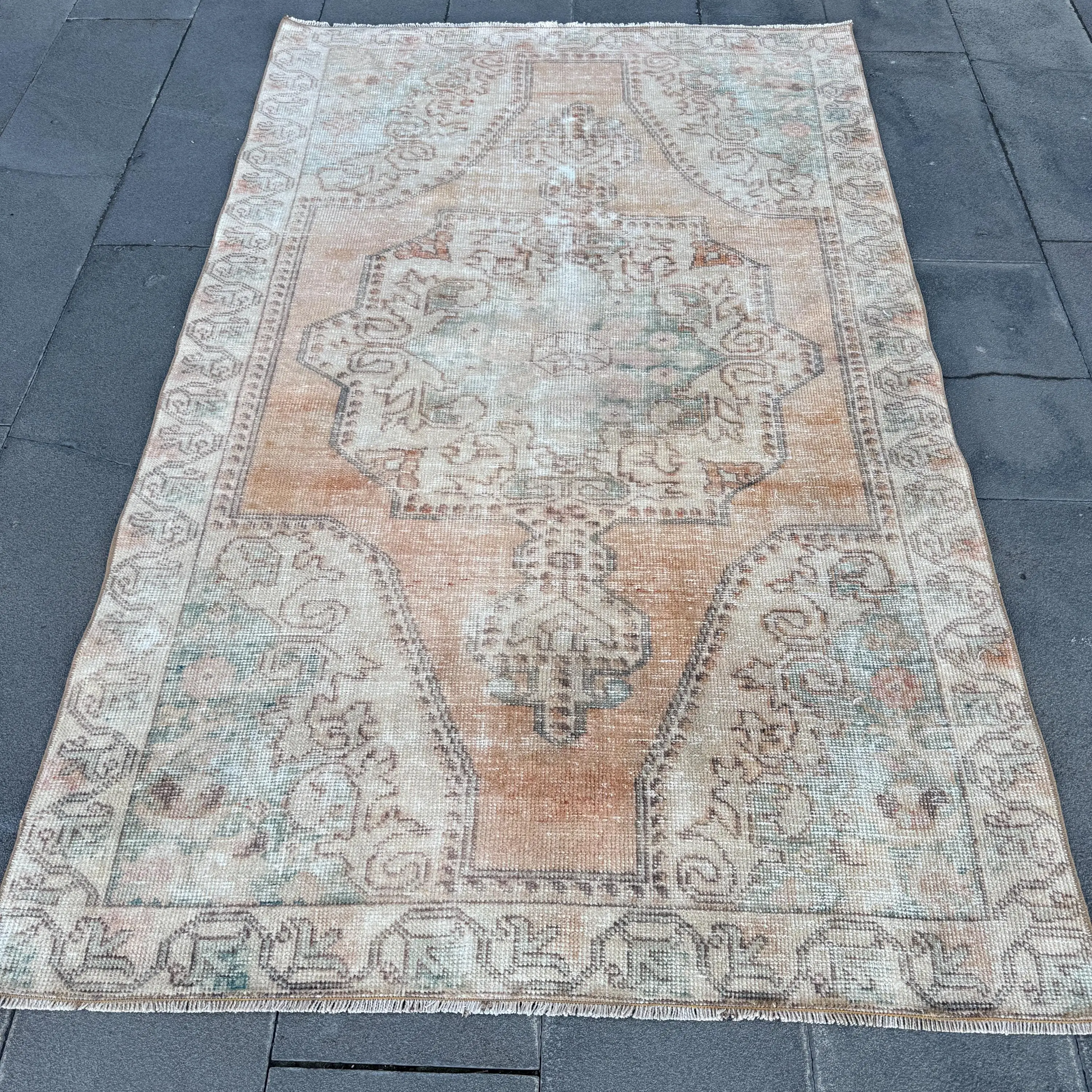 Vintage Turkish Area Rug 4.3x7.1 ft (132x216 cm), Brown Abstract Rug - 1