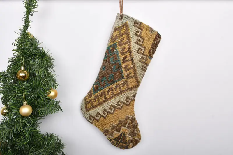 Patrón de adornos navideños festivos, calcetín navideño de 7 pulgadas