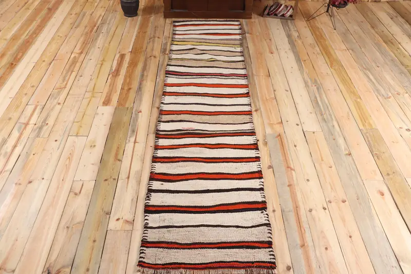Alfombra turca de 2,3x10 pies, alfombra vintage runner, alfombra de lana de lunares negros blancos - 1