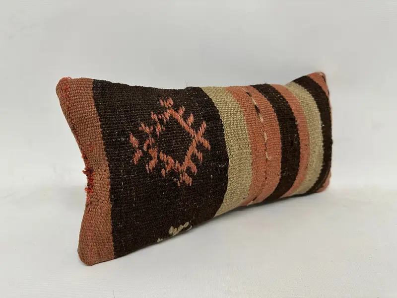 Vintage Pillow, Cushion, Art Deco Pillow Cover, Morroccon Kilim Cushion Pillow Sham, 8x16 Brown Cushion Cover, Kilim Cushion Sham, Kilim Pillow - 3