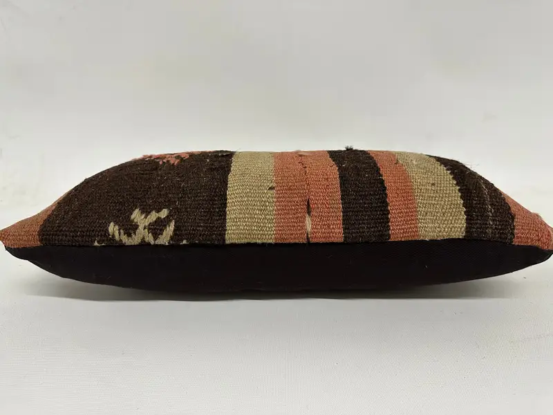 Vintage Pillow, Cushion, Art Deco Pillow Cover, Morroccon Kilim Cushion Pillow Sham, 8x16 Brown Cushion Cover, Kilim Cushion Sham, Kilim Pillow - 5