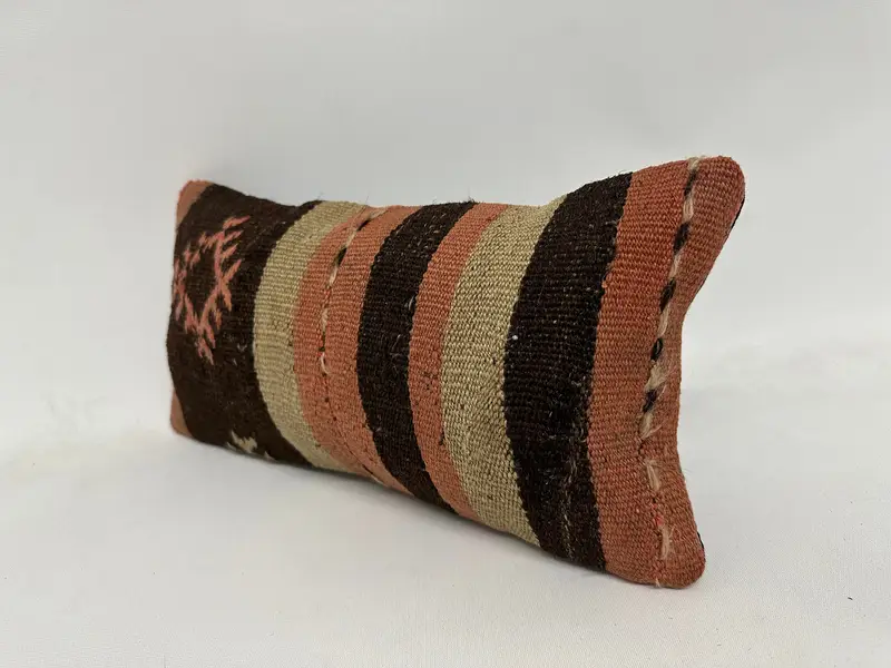 Vintage Pillow, Cushion, Art Deco Pillow Cover, Morroccon Kilim Cushion Pillow Sham, 8x16 Brown Cushion Cover, Kilim Cushion Sham, Kilim Pillow - 4