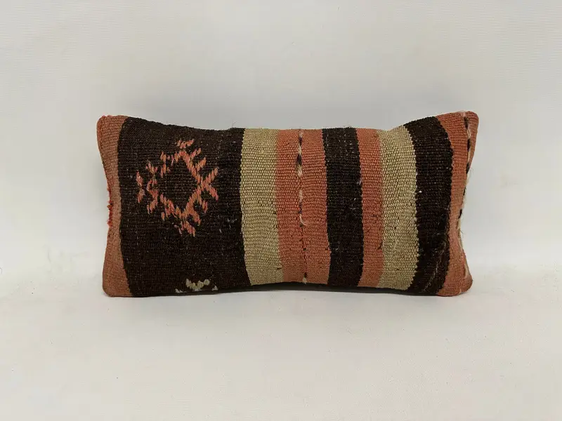 Vintage Pillow, Cushion, Art Deco Pillow Cover, Morroccon Kilim Cushion Pillow Sham, 8x16 Brown Cushion Cover, Kilim Cushion Sham, Kilim Pillow - 1
