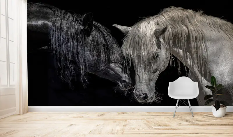 Modern Horse Lover Printed Wallpaper: Elegant Farmhouse Decor