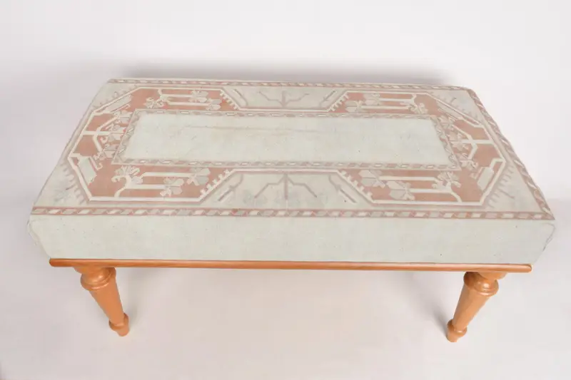 Modular Kilim-Inspired Ottoman, Brown & White Wool Blend Sofa Set