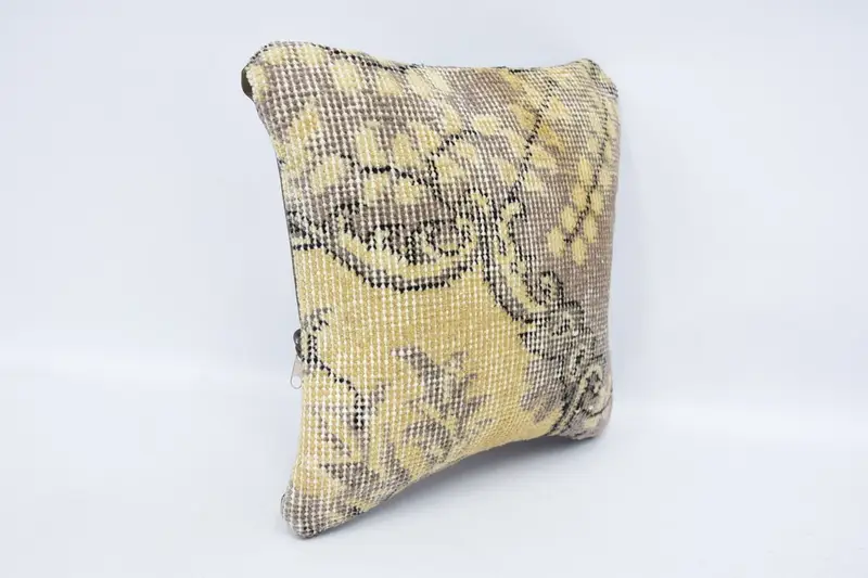 Throw Kilim Pillow, Antique Pillows, Car Pillow, 12x12 Yellow Cushion Case, Pillow, Knitted Cushion Cover, Pillow for Sofa, Pastel Cushion Cover - 3