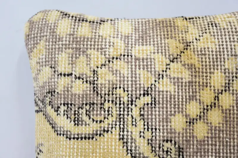 Throw Kilim Pillow, Antique Pillows, Car Pillow, 12x12 Yellow Cushion Case, Pillow, Knitted Cushion Cover, Pillow for Sofa, Pastel Cushion Cover - 2