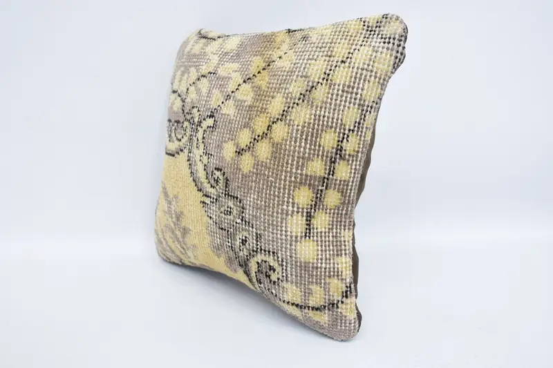 Throw Kilim Pillow, Antique Pillows, Car Pillow, 12x12 Yellow Cushion Case, Pillow, Knitted Cushion Cover, Pillow for Sofa, Pastel Cushion Cover - 4