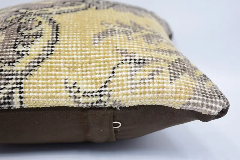 Throw Kilim Pillow, Antique Pillows, Car Pillow, 12x12 Yellow Cushion Case, Pillow, Knitted Cushion Cover, Pillow for Sofa, Pastel Cushion Cover - 5