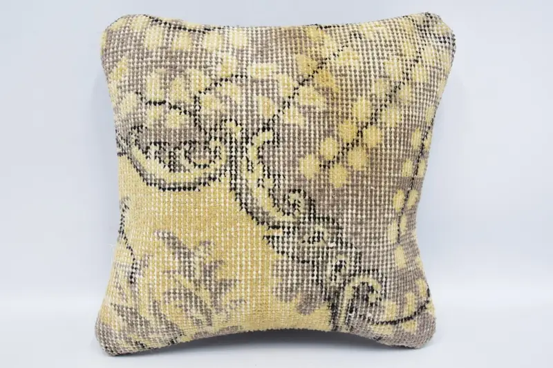Throw Kilim Pillow, Antique Pillows, Car Pillow, 12x12 Yellow Cushion Case, Pillow, Knitted Cushion Cover, Pillow for Sofa, Pastel Cushion Cover - 1
