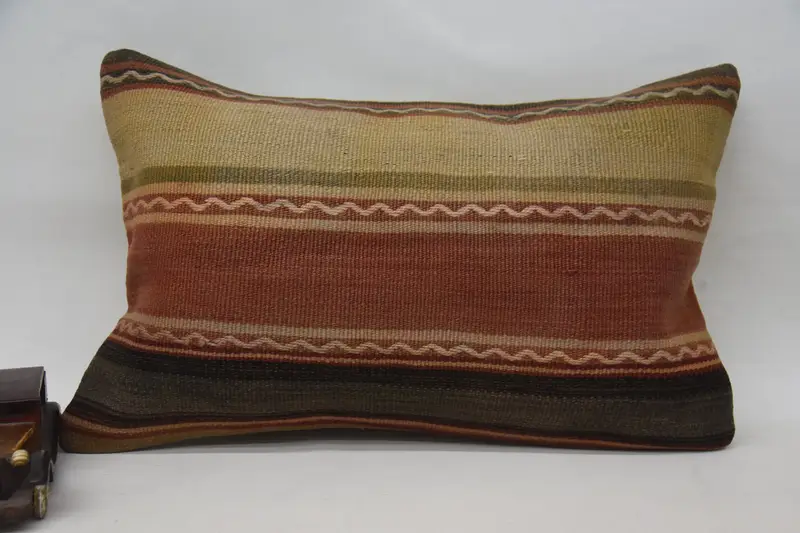 Beige und rot gestreiftes Kissen, 16x24 besticktes Wurfkissen