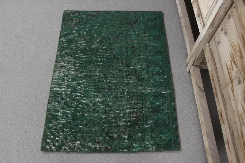 Green & Black Striped Rug, 2.4x3.2 ft Geometric Design